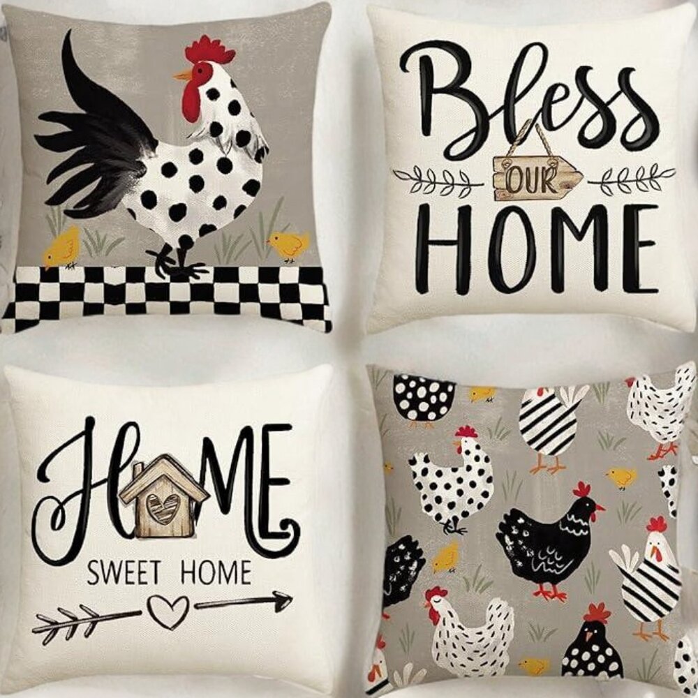Farmhouse Pillow Covers Decorative Throw Cases Sofa Accent Cottage Rooster Decor